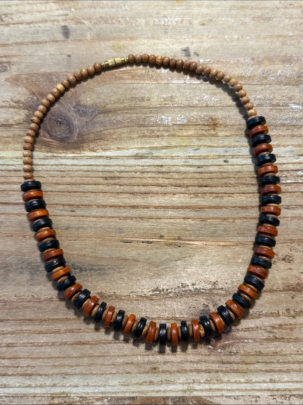 Vintage Boho Brown Black Wooden Beaded Choker Collar Statement Necklace